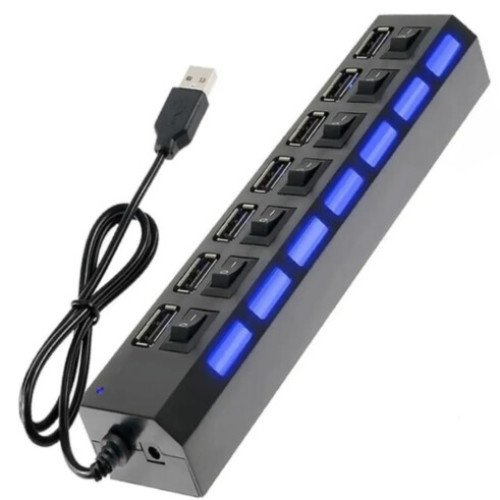 HUB 7 PORTAS USB 2.0 COM SWITCH E LED