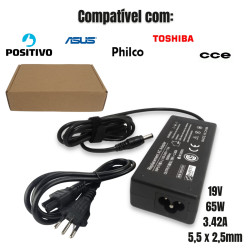 FONTE DE NOTEBOOK COMPATÍVEL C/ POSITIVO - PLUG (5.5 X 2.5MM) 90° 19V 3.42A