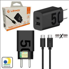 CARREGADOR DE CELULAR USB+USB-C COM CABO TURBO POWER 50W