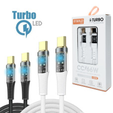 CABO DE DADOS A'GOLD TIPO-C X TIPO-C TURBO C/LED 66W 1M