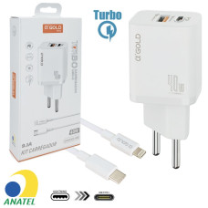 CARREGADOR DE CELULAR A'GOLD IPHONE TURBO 40W 1USB+USB-C